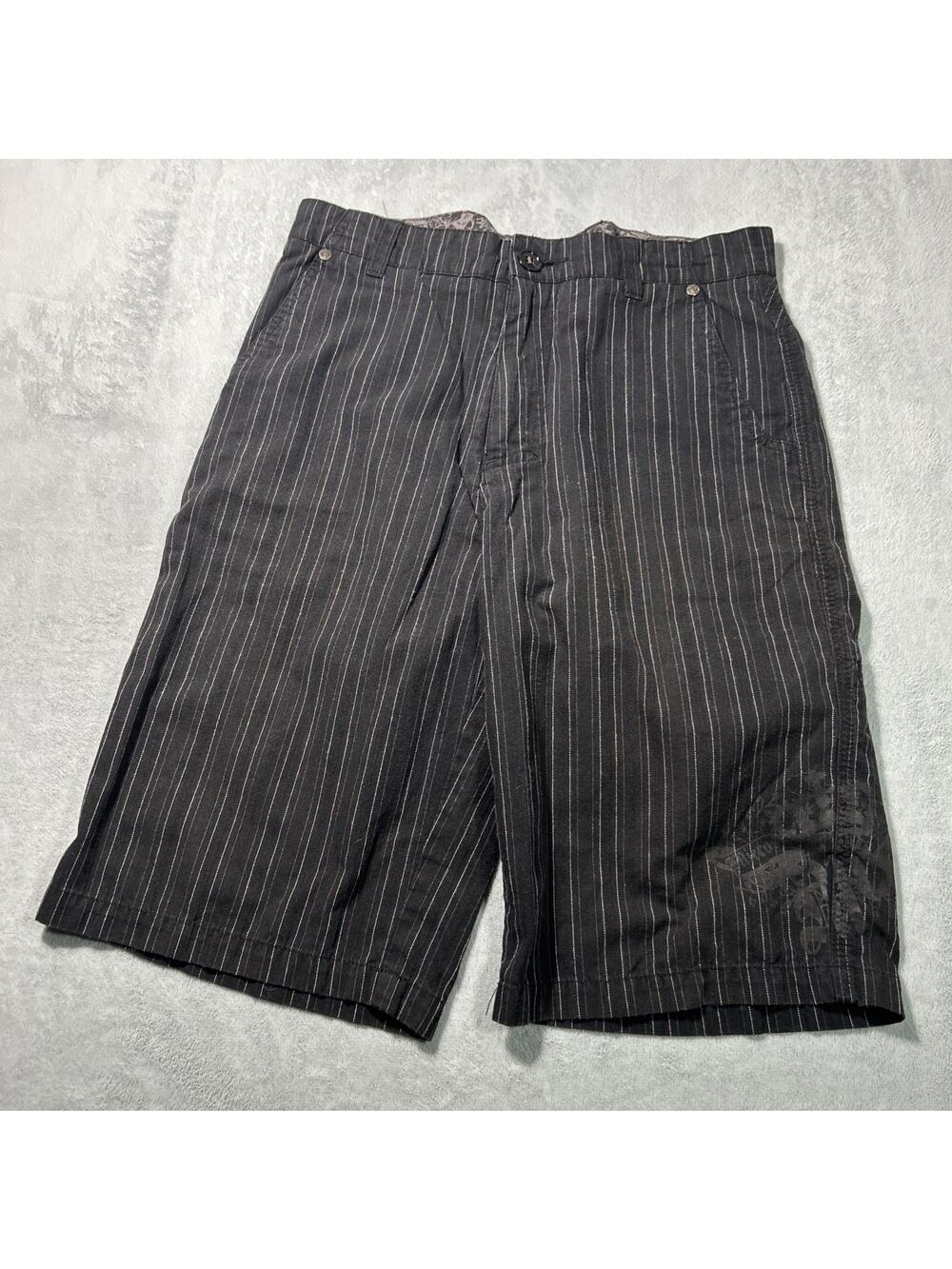 Y2k 2000s Gothic Striped Baggy Shorts Youth Teens Boys 16 29x10 Crosses Crown
